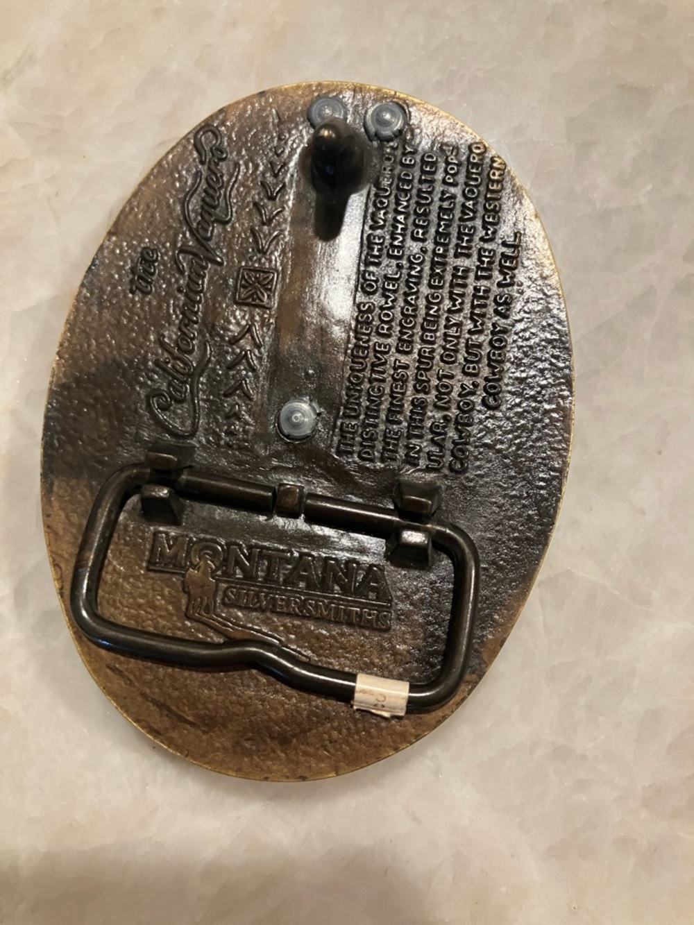 Montana Silversmiths Brass and Silver Tone Spur Belt Buckle - Picture 2 of 2